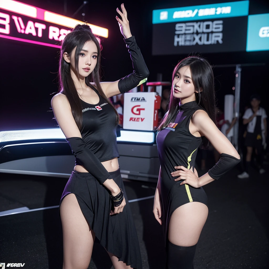 Cool woman、Colorful costumes、F1 Driver Cosplay、Colorful costumes、Clothing with company logo、Grid Girlsのカラフルで派手な衣装、Grid Girls、Perfect Face、Paddock Girls、Harem、motor Show、tights、Bodycon Costumes、Grid Girls、Russia、Grid Girlsのコスプレ、belly button、Pleated skirt、Bodycon Costumes、Photographed in a sexy pose