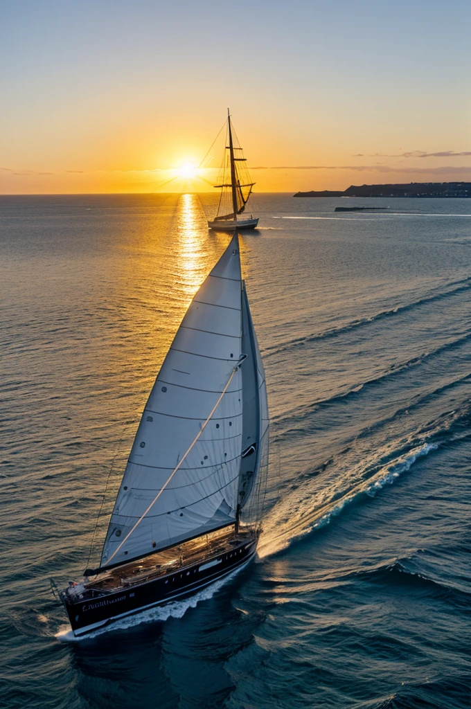 Un voilier au large de Saint-Malo. Soleil couchant