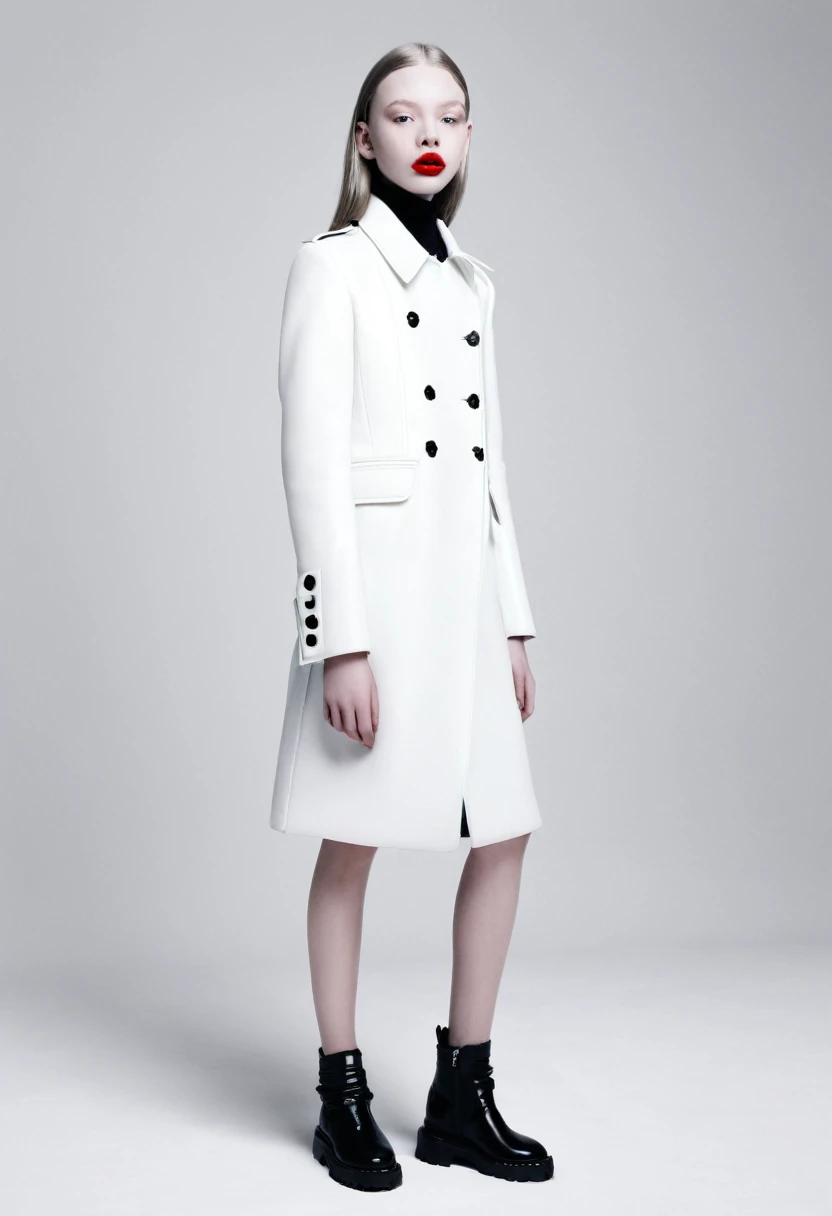 fashion full length photo, girl balenciaga mode, with lips apart, ultra white pale skin, light black color, artistic photo, professional photo, perfect cinematic light, full lips, different sides photo