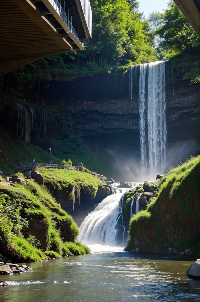 Make me an overpass that is designed like a waterfalls