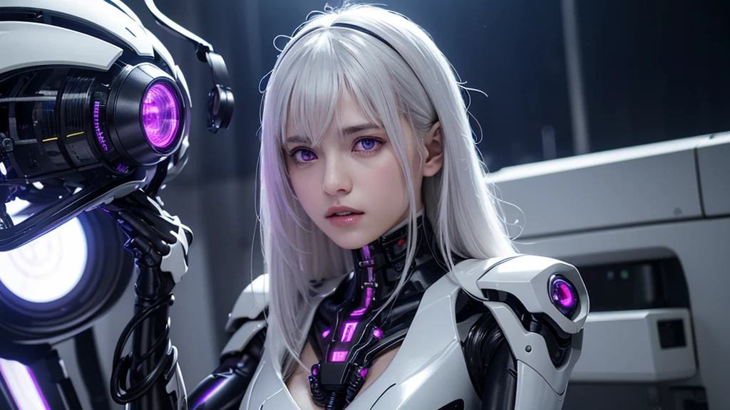Close up of woman in silver suit posing for photo, Female robot, Beautiful girl cyborg, Girl in Mecha Cyber Armor, Cyborg - Girl, gynoid cyborg body, Beautiful white girl cyborg, Cyborg girl, Cute cyborg girl, ( ( Robot Cyborg ) ), perfect android girl, young lady cyborg, Female Cyborg