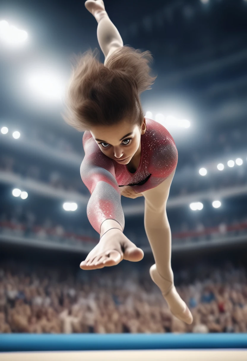 high quality,HD,16k,sharp lines,1 girl,Female gymnastics athlete ,cute face, medium breasts, nice legs,At the gymnastics venue,focus girl,detailed beautiful face,detailed clothes,beautiful eyes,cool,dynamic angle