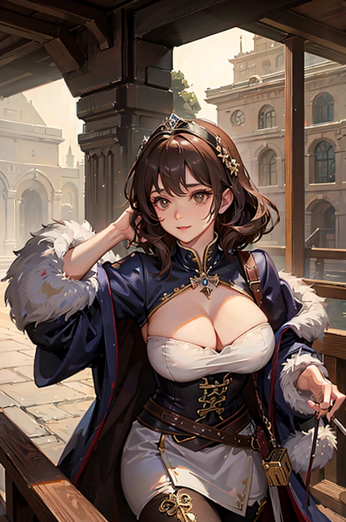 Royal sister，Mature，bandit，Brown curly hair，Fantasy，Broadsword，Big breasts，
