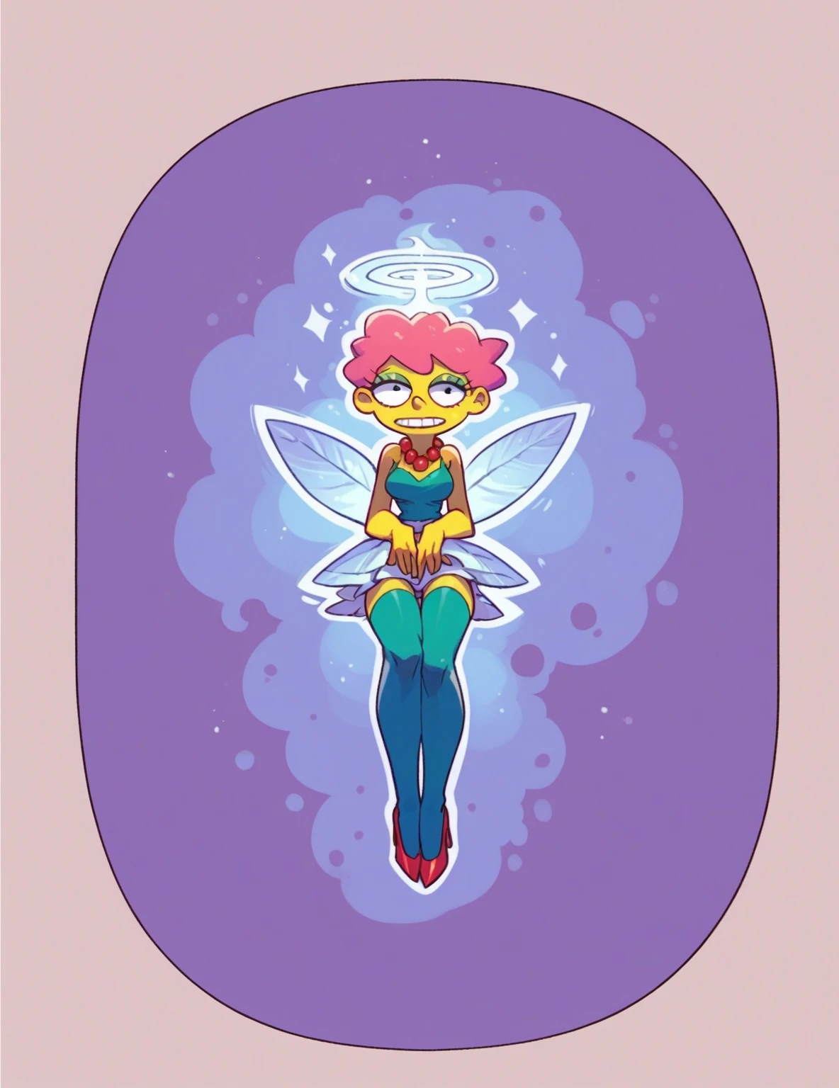 marge simpson, blue hair, red necklace, medium breasts, colored skin, yellow skin, green bikini,, high heels, visible feet,sexy ,tétons
Debout