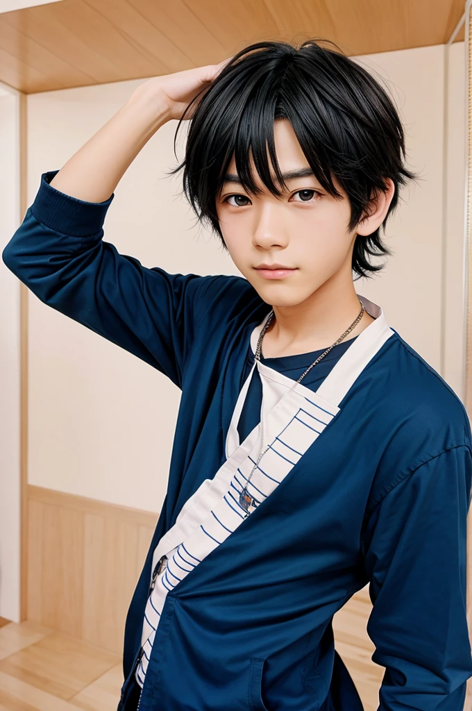 (Best Quality,4k,8k,highres,巨作:1.2),A highly detailed,(Realistic,Realistic Photos,Realistic Photos:1.37),portrait,anime,Phantomhive Sky,boy,,,dark hair,Intense look,pale skin,Royal Uniform,Classic Victorian style,Stylish clothes,Feather has,Golden accents,deep blue eyes,Purple eye patch,Detailed lashes,exquisite facial features,serious expression,Confident position,Stand in majestic,Sit down to read a book, Dramatic shades,Invisible lens glow,vibrant colours,Rich color scheme,Royal Purple,Royal Blue,Delicate pastel tones,Gentle sunlight flows through the leaves. A ten-year-old boy in boyish clothes and short hair in shorts reveals his knees