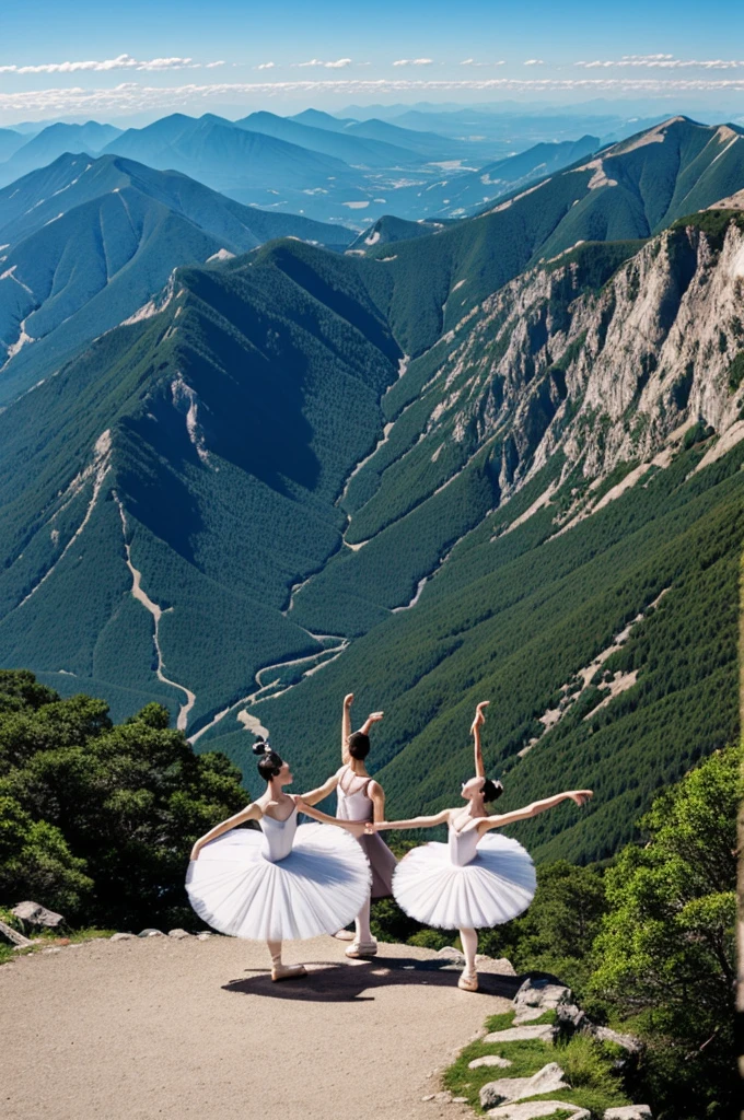 Ballet dancers on top of a mountain in anime style