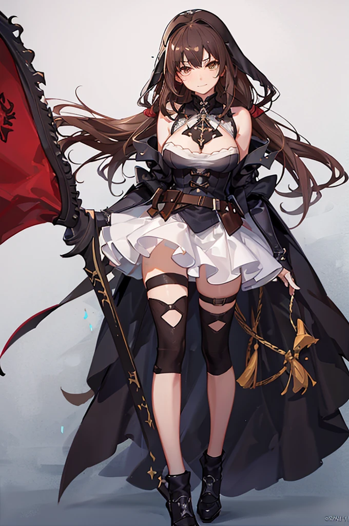 Royal sister，Mature，bandit，Robber Identity，Brown curly hair，Fantasy，Broadsword，expression，Smirk，shy，Blushing of the face，，Black socks，Soldier，fully armed，The weapon is a huge sword，
