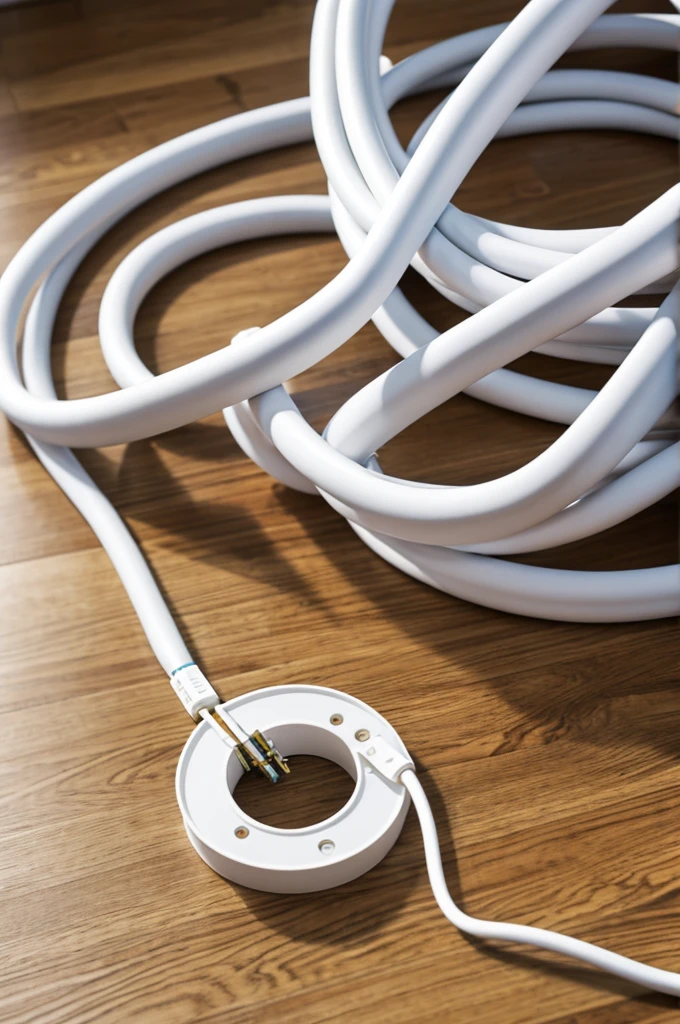 Laying white cables on the floor