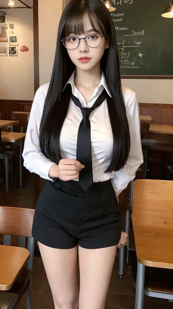 (full figure:1.1), 1 girl as yukino yukinoshita, absurdres, highres, solo, school uniform, big breasts, waist long black hair, (twintails:0.5), miniskirt, (black thighhigh socks:1.1), loose red ribbon, unbuttoned white shirt, (ahegao:1.1), (rolling eyes:1.1), (female masturbation:1.2)