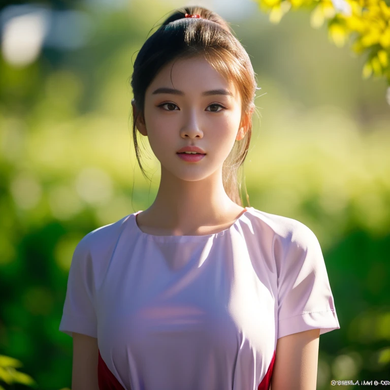 Araffe woman, beautiful,ponytail, long hairลอยปลิวขึ้น,black eyes, ผู้หญิงlong hairชาวเอเชียตะวันออกเฉียงใต้ที่มีใบหน้ากลม,  Large chest measures 38 inches., Warm light, morning sun,  long hair,black eyes,abdominal muscles, The body is beautiful and strong., rounded chest, (digital painting, HDR, high contrast), 3-D, 8K, 45,000,000 pixcls,Asian girl, Gorgeous Chinese model, Japanese model, beautiful asian woman, Japanese goddess, Very beautiful girl., beautiful young woman, very beautiful woman, Attractive and beautiful, sexy girl, Asian girl, beautiful female model, jaw-dropping beauty, ใบหน้าและร่างกายที่น่าดึงดูดarafed woman in a red uniform posing for a picture, red uniform, Wearing a red captain&#39;s uniform, young woman wearing uniform, Wearing a headmaster&#39;s uniform, JK uniform, Rin Tohsaka, wear restaurant uniform rr, wear red dress, red shirt, Wear a red formal dress, pilot suit, red dominating, cool red shirt, wearing red shirt
