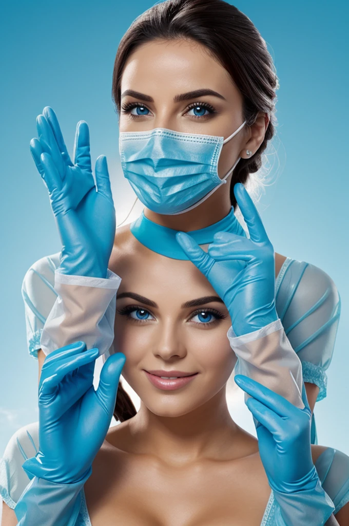 texto con la cámara
Light blue nitrile gloves for advertising