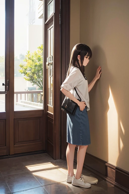 Highest quality、masterpiece、High sensitivity、High resolution、Detailed Description、Slender women、Casual clothes、Hands on the floor、Against the wall、Standing upside down、