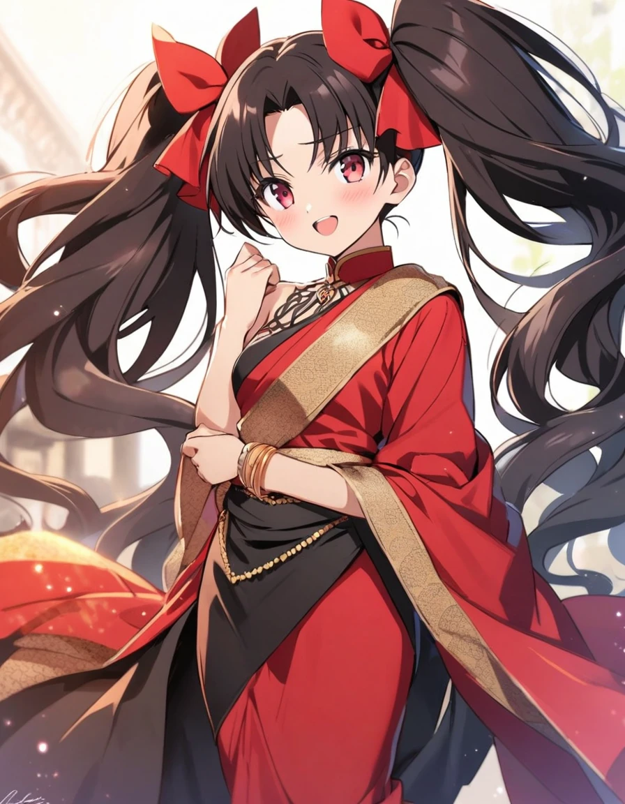 Tohsaka rin with twintails in saree