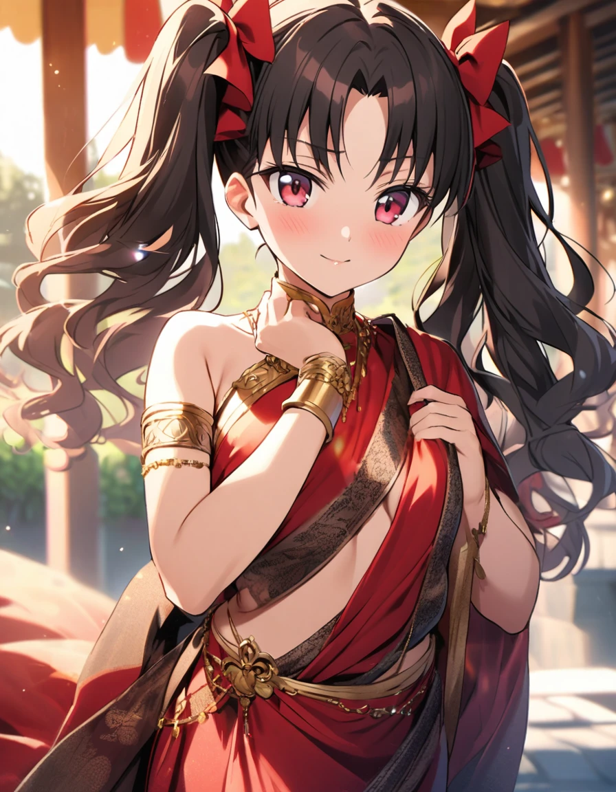 Tohsaka rin with twintails in saree
