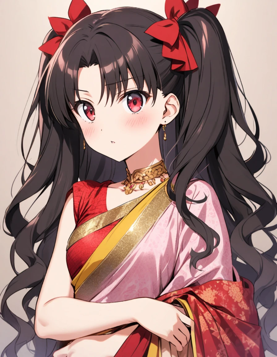 Tohsaka rin with twintails in saree
