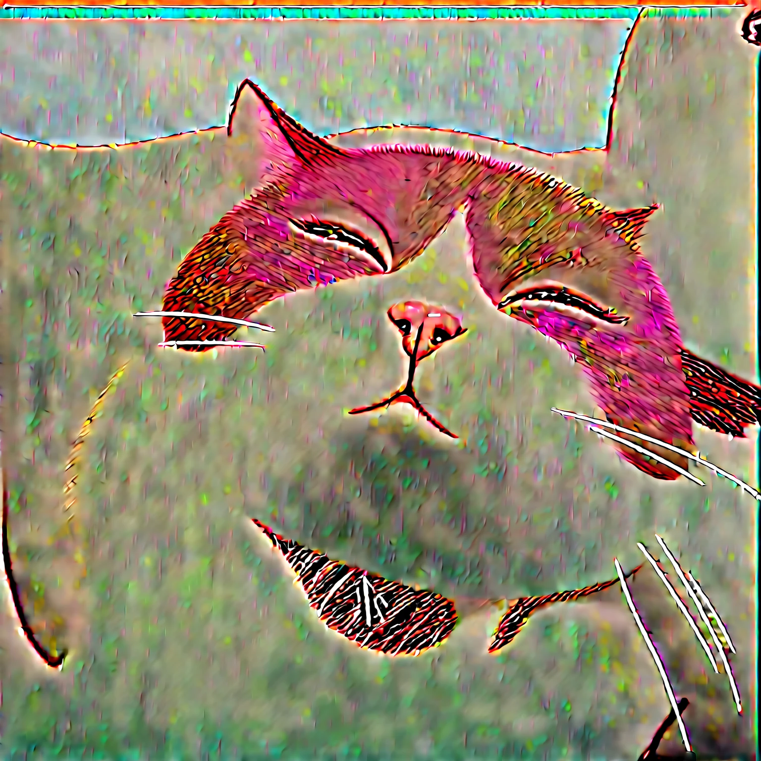 There was a cat sitting on the bed，Holding a cat toy in hand, The cat is smiling, A cat is smiling, Wink at the camera, He is relaxed, Happy cat, Smiling cat, Squinting, She has a cute face, Smile, smirking at the camera, Cute silly face, Relaxed expression, He is very happy