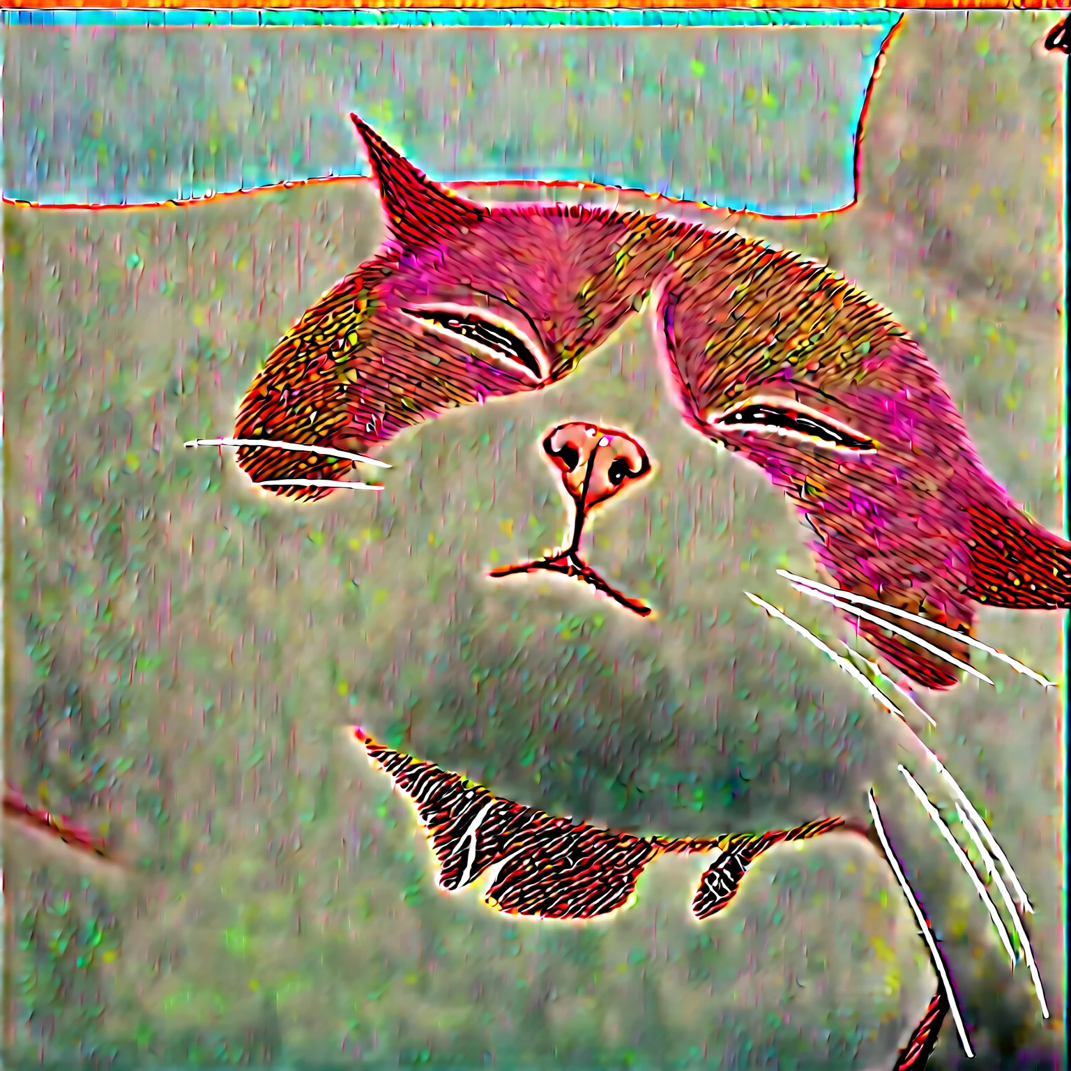 There was a cat sitting on the bed，Holding a cat toy in hand, The cat is smiling, A cat is smiling, Wink at the camera, He is relaxed, Happy cat, Smiling cat, Squinting, She has a cute face, Smile, smirking at the camera, Cute silly face, Relaxed expression, He is very happy