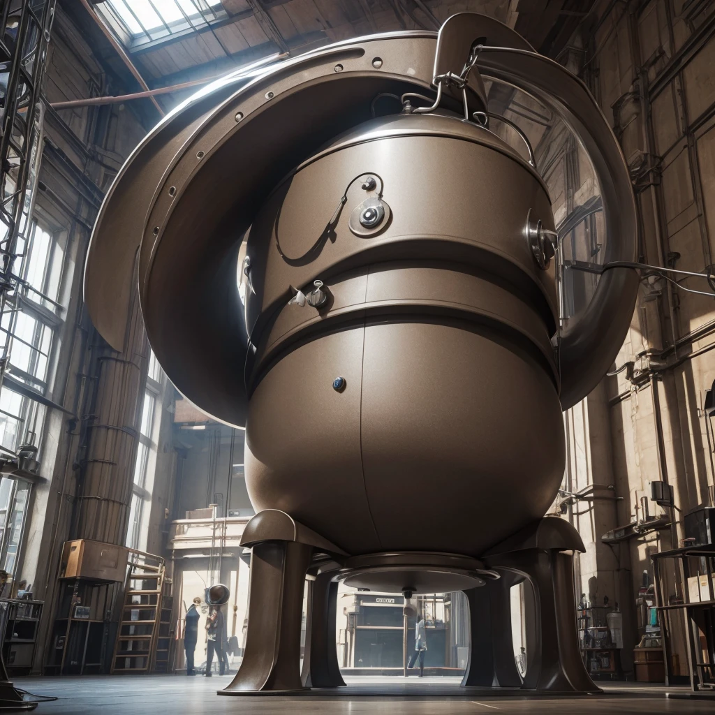 Giant creature in the shape of Kettle, funny and grandiose