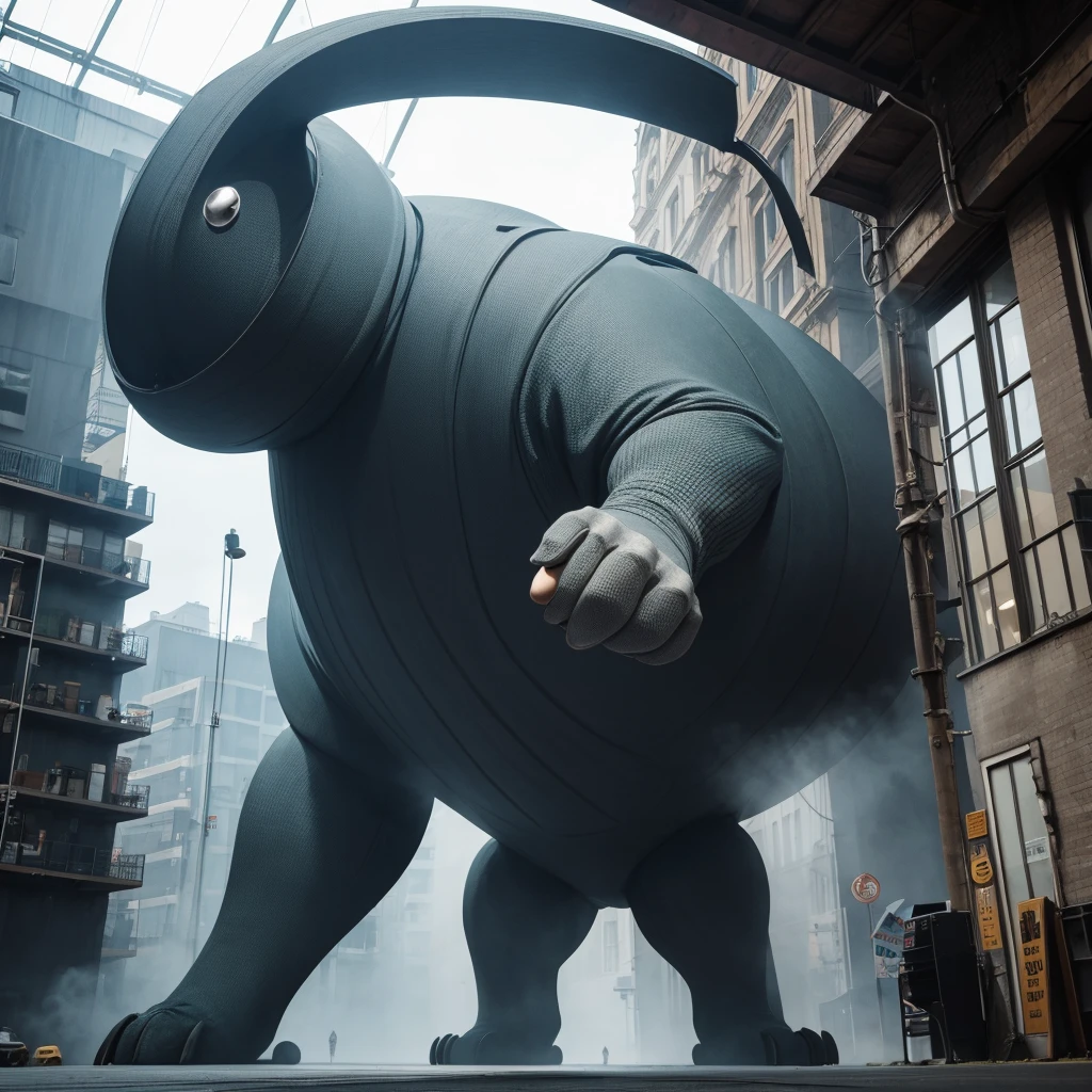 Giant creature in the shape of Kettle, funny and grandiose