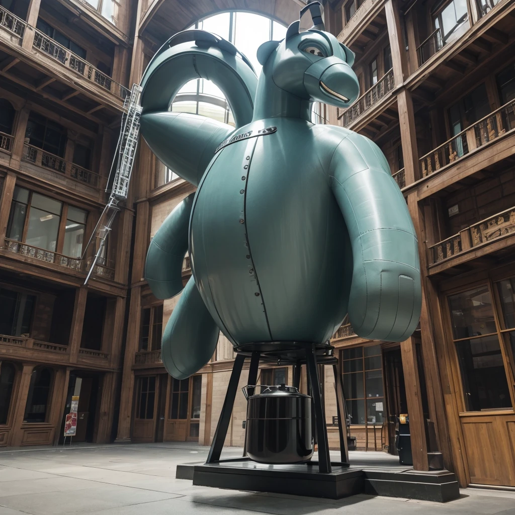 Giant creature in the shape of Kettle, funny and grandiose