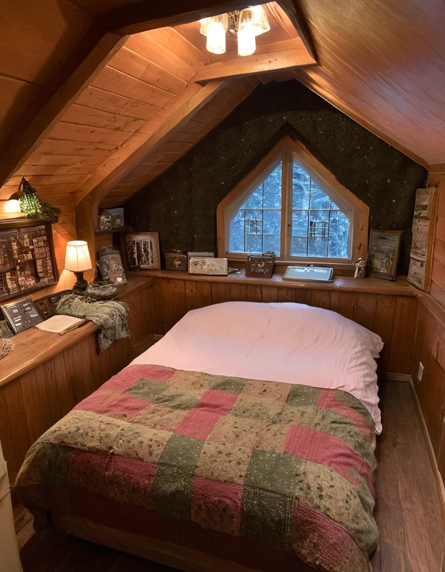bedroom with room, cozy room, cozy treehouse bedroom, small bedroom, cozy place, cozy bed, cottagecore hippie, thomas kinkade. cute cozy room, in an attic, cottagecore, cozy and peaceful atmosphere, pleasant cozy atmosphere, cottagecore!!, cabin in the woods