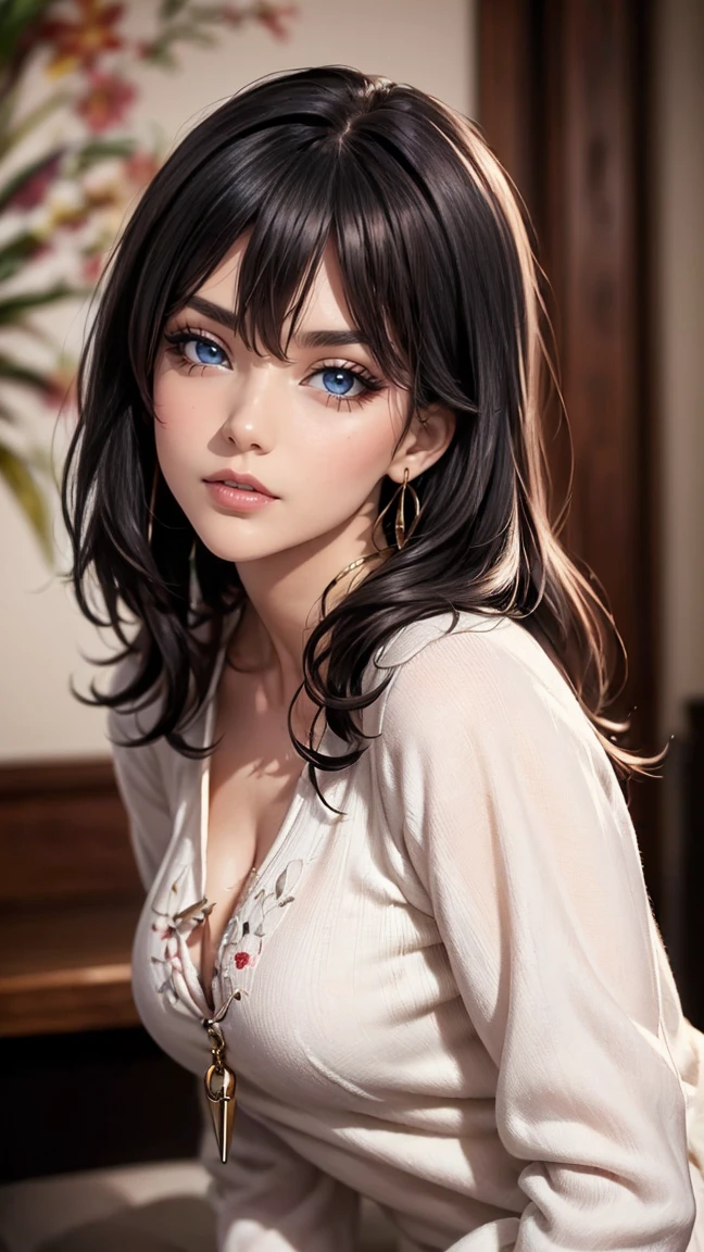 ((((Hyper realistic,high detailed quality)))),(((zooey deschanel)))alone, whole body,earrings, eyelash, shackles,, (playa,(palm),crew,(White shirt), Floral,pink lips),Sexy and exciting smile,, (shiny skin:1.05),(blush:0.9),(dents in the skin:1.15),realist, ((Masterpiece, of the highest quality, high resolution,unstructured, (Perfect face:1.1), (sharp focus:1.1),, Trends with ArtStation, trend on CGsociety, Complex, high detail, sharp focus, dramatic)).