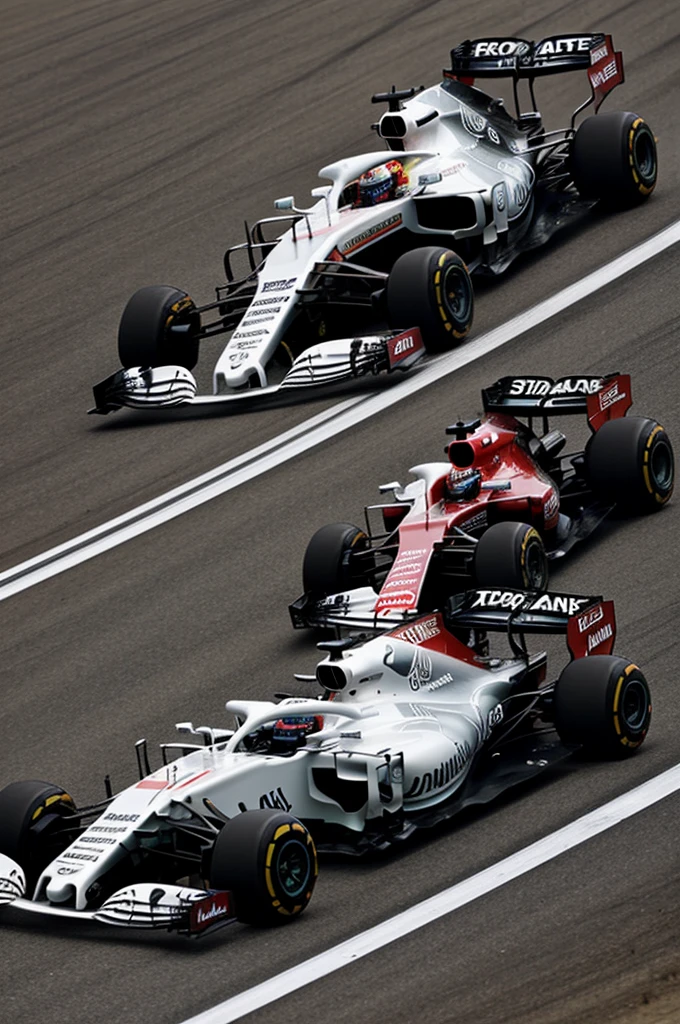 Create me a black formula 1 with realistic white touches 