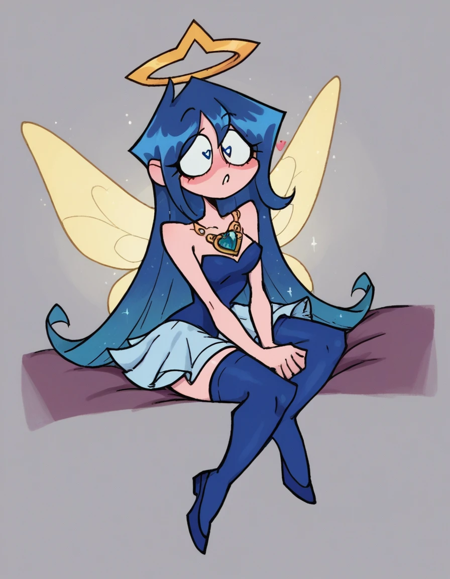 zPDXL, score_9, score_8_up, score_7_up, source_anime,
1girl, solo, heart eyes, (sitting on lap), angel wearing Ethereal white ensemble with a flowing top, layered tulle skirt, wearing a ethereal tiara crafted from moonlight, blue stockings, blue ballet flats, feathered (angel wings), (angel halo), wearing a celestial amulet glowing with inner radiance, Tinker Bell blue , fairy, long blue hair, fairy wings,fleurs
valbun, une femme avec des écouteurs assis par terre avec une manette de jeu vidéo dans une main, elle rit, heureuse, souriante. Elle est seule dans la pièce. valbun,