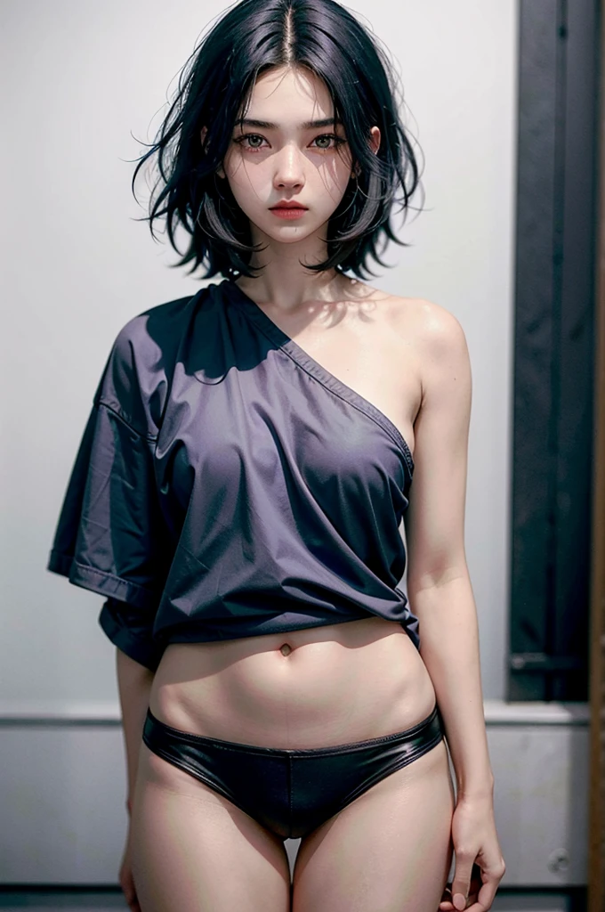 20-year-old woman with blue sport cloth, Black-haired, high contrast (Natural skin texture, Hyperrealism, Soft Ligh, sharp), high resolution, full body portrait, standing pose