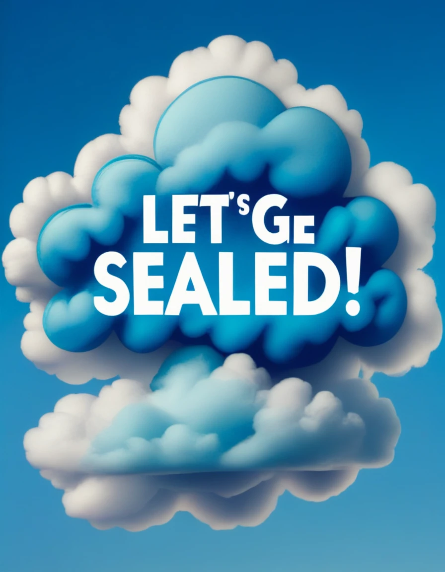 Blue cloud with text written on it horizontally "Let's get sealed!"