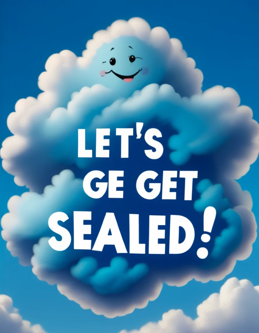 Blue cloud with text written on it horizontally horizontally "Let's get sealed!"
