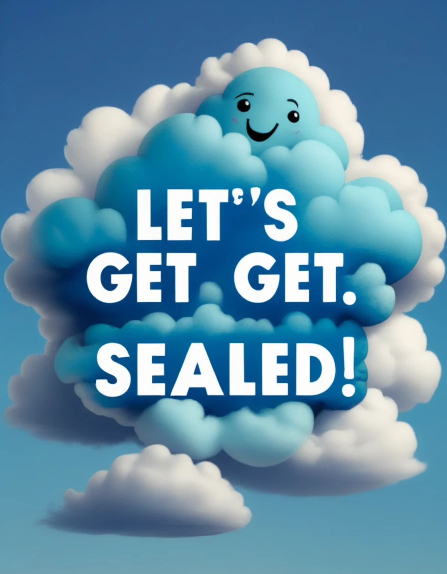 Blue cloud with text written on it horizontally horizontally "Let's get sealed!"