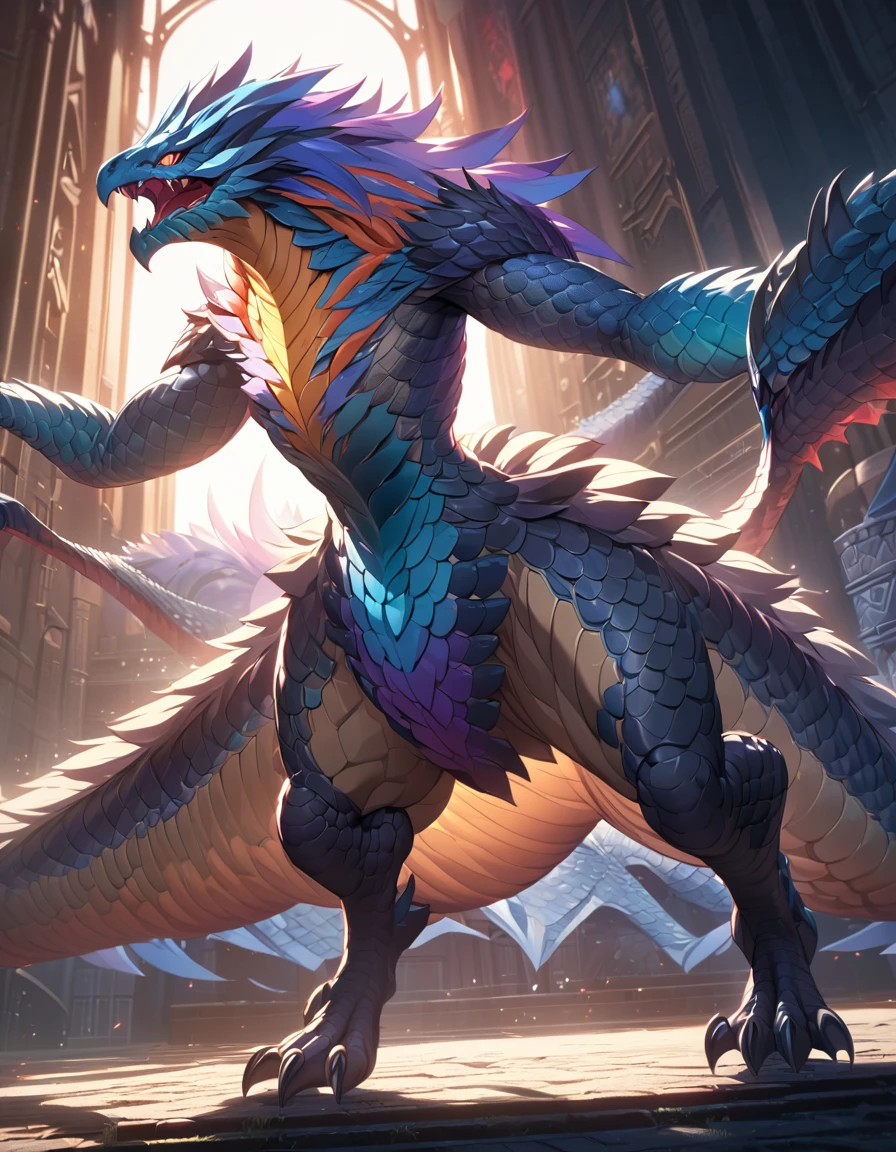 a highly detailed pokemon monster, detailed fur and scales, striking pose, vibrant colors, dramatic lighting, fantasy anime style, cinematic composition, intricate details, 8k, photorealistic