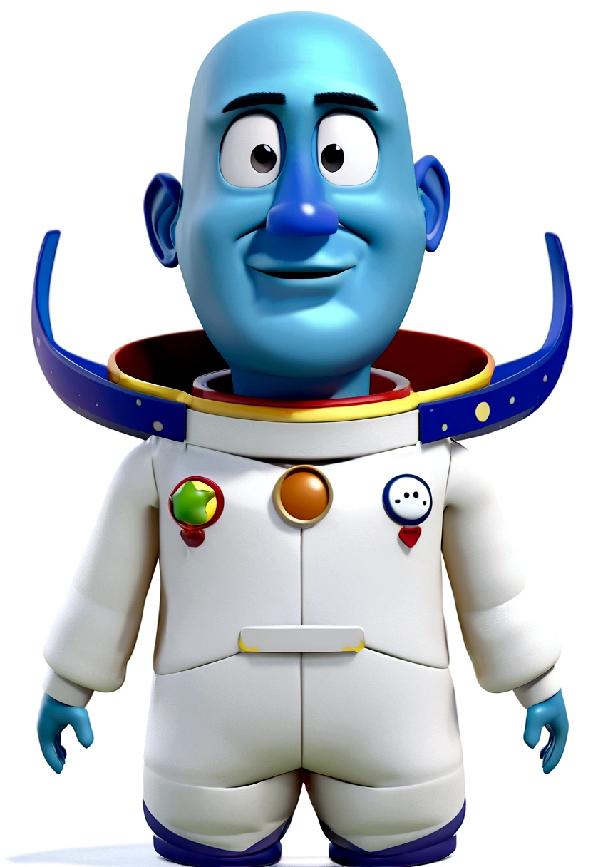 a happy and cute boy with short hair, wearing a space costume, , White background, the , tom, Pixar-style, ....3d, Cartoon s, face detailed, asymmetric 16k