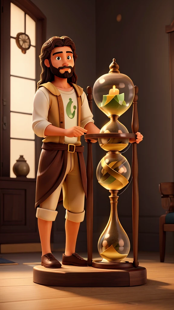 A lush 3D representation of (God and  Jesus) with an hourglass