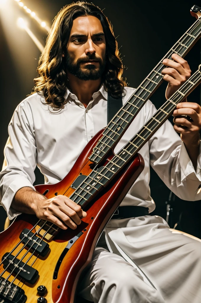 Jesus Christ playing electric bass