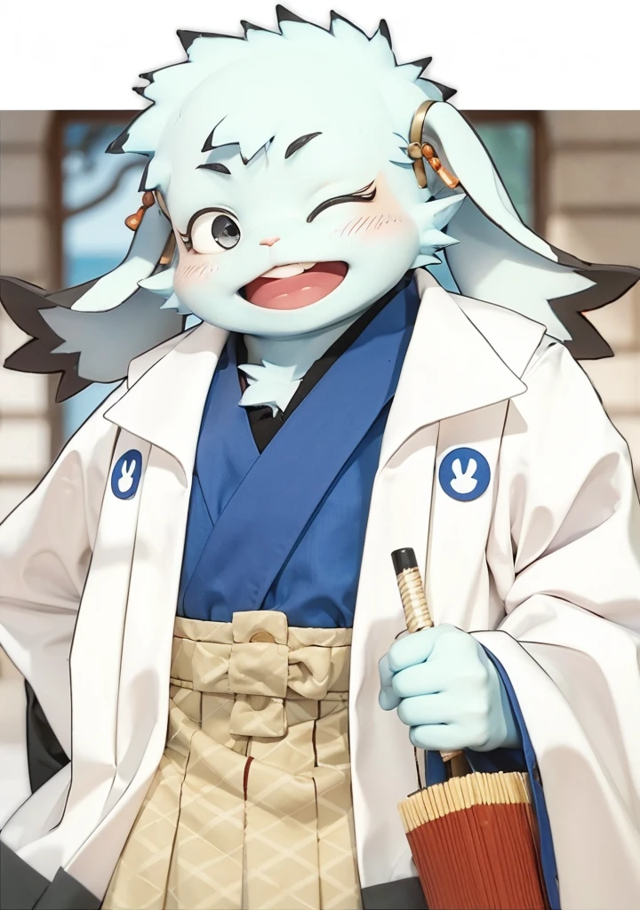 Rabbit orcs,Light blue hair,Highest quality,Bare upper body,Alone,Front view