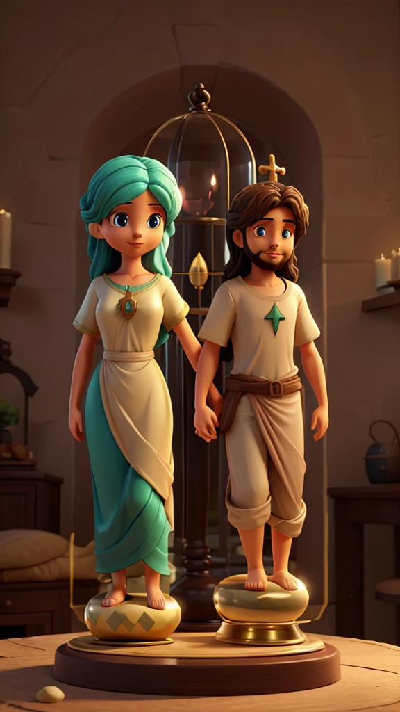A lush 3D representation of (God and  Jesus) with an hourglass