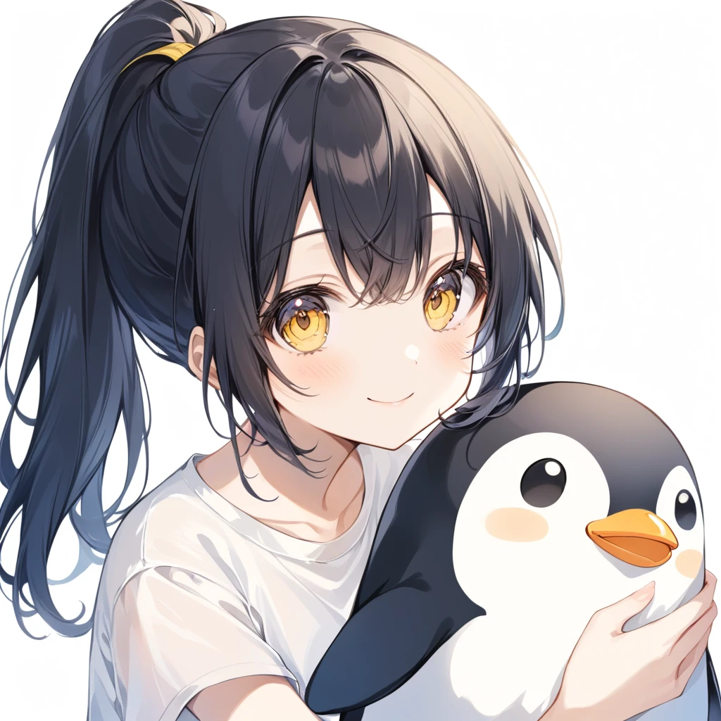 (best quality, ultra-detailed, masterpiece:1.2), illustration, dynamic angle, 1 girl, solo, full body, beautiful penguin, medium-sized breasts, squatting, lora: beautiful penguin: 0.7