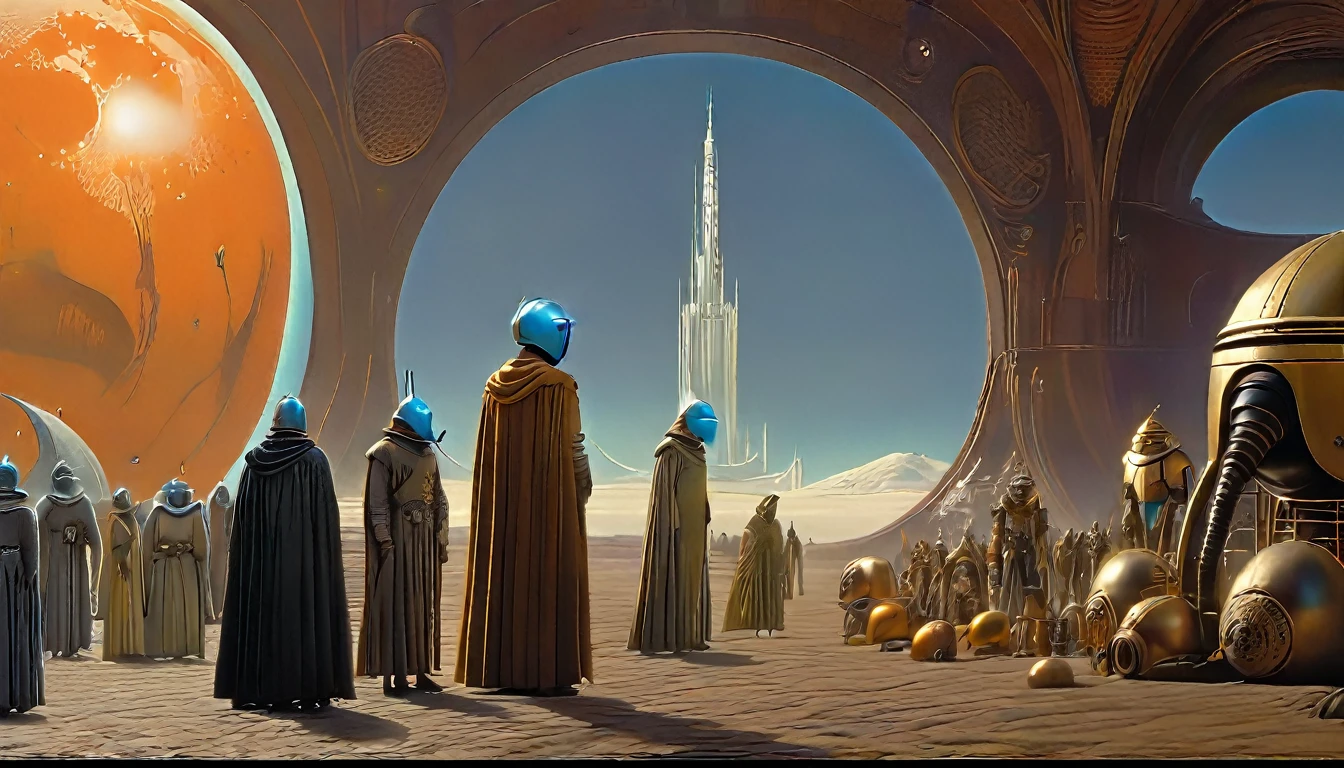 In portrait, characters inspired by the Start Wars universe by Ralph McQuarrie and Dan McPharlin, Wayne Barlowe in a Middle Ages setting, such as peoples interacting with robots, exotic alien beings, inspired by Hieronymus Bosch and Shaun Tan. Directed by George Lucas. ((cinematic film)), ultra detailed, complex, sharp focus, object texture, studio photo, intricate details, highly detailed, Real Photo style, hyper-realistic, high dynamic range, rich colors, realistic textures, 8K uhd , high color depth, Nikon D 850 |, Kodak 400 port, fujifilm XT