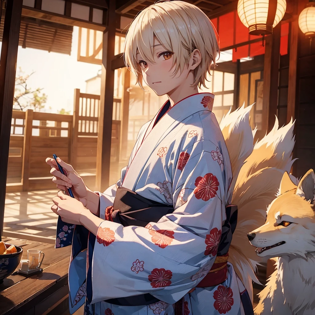 Kitsune hot boy with a yukata