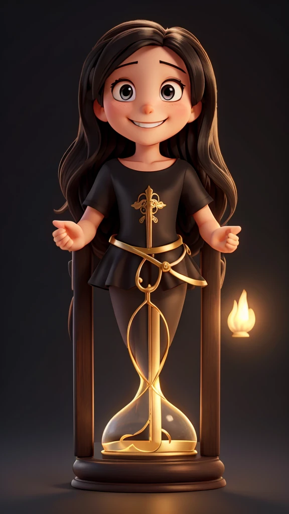 Jesus smiling with an hourglass, black background