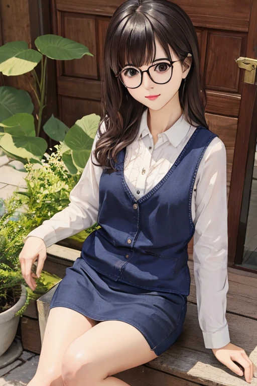 Highest quality、masterpiece、High sensitivity、High resolution、Detailed Description、Slender４５Old woman、Glasses、Thin thighs、Sit on the ground、