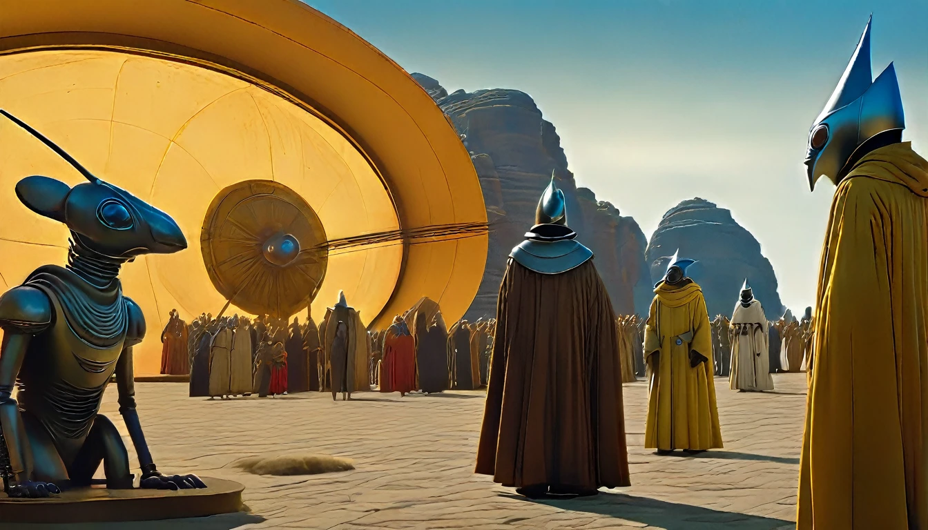 In portrait, characters inspired by the Start Wars universe by Ralph McQuarrie and Dan McPharlin, Wayne Barlowe in a Middle Ages setting, such as peoples interacting with robots, exotic alien beings, inspired by Hieronymus Bosch and Shaun Tan. Directed by George Lucas. ((cinematic film)), ultra detailed, complex, sharp focus, object texture, studio photo, intricate details, highly detailed, Real Photo style, hyper-realistic, high dynamic range, rich colors, realistic textures, 8K uhd , high color depth, Nikon D 850 |, Kodak 400 port, fujifilm XT