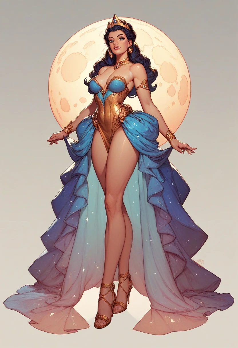 Beautiful girl, princess of space in amazing space dress standing ( full body)