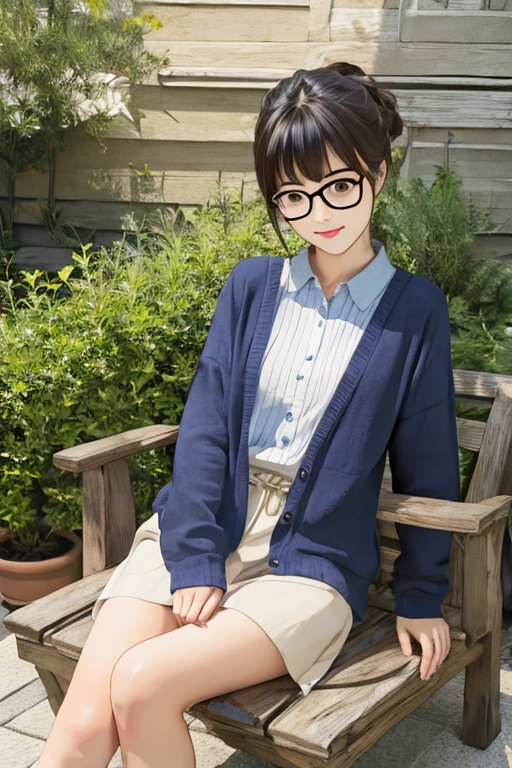 Highest quality、masterpiece、High sensitivity、High resolution、Detailed Description、Slender45Old woman、Glasses、Thin thighs、Sit on the ground、