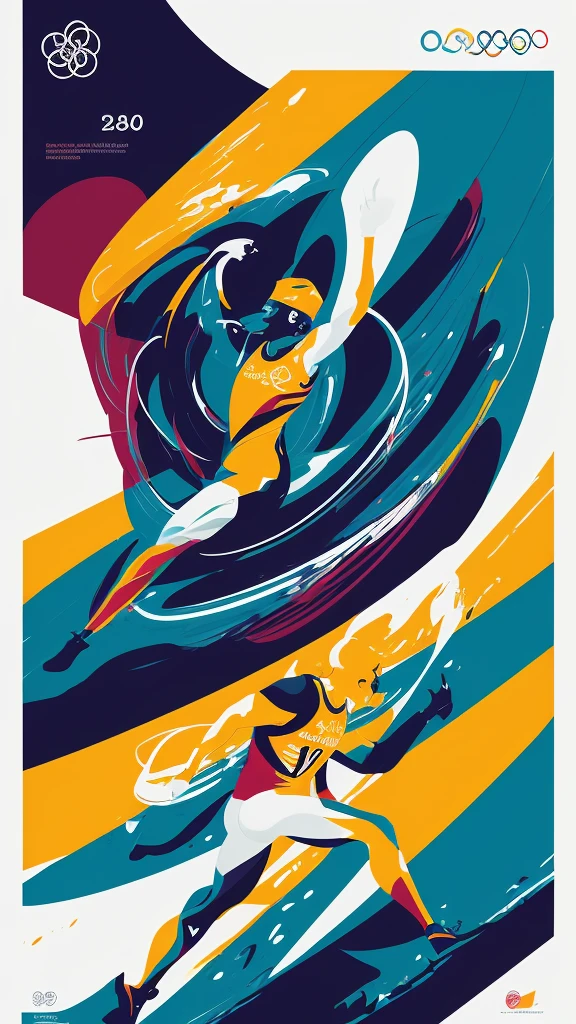 A detailed, futuristic and vibrant poster design for the 2036 Olympic Games, featuring a dynamic athlete figure in motion, surrounded by abstract geometric shapes and dynamic lines, conveying a sense of energy and movement. The design incorporates a bold color palette of blues, greens and metallic accents, creating a striking and visually arresting composition. The overall aesthetic is a harmonious blend of modern minimalism and cutting-edge design, capturing the spirit and excitement of the Olympic event.
