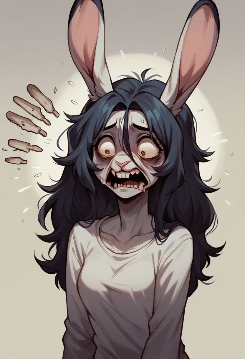 Anthro rabbit, afraid, nightmare, fear, anxiety, horror darkness, hare, in the style of macabre