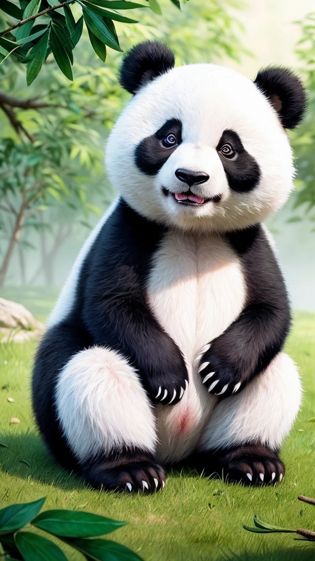 panda bear sitting on the ground looking sleepy, cute panda, adorable digital painting, cute detailed digital art, panda, cute digital art, panda panda panda, a cute giant panda, cute detailed artwork, cute animal, cute forest creature, cute illustration, a beautiful artwork illustration, “portrait of a cartoon animal, digital painting, white background