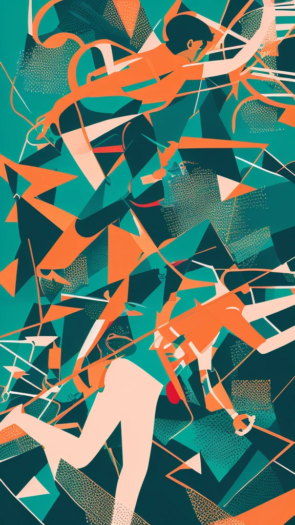 A detailed, futuristic and vibrant poster design for the 2036 Olympic Games, featuring a dynamic athlete figure in motion, surrounded by abstract geometric shapes and dynamic lines, conveying a sense of energy and movement. The design incorporates a bold color palette of blues, greens and metallic accents, creating a striking and visually arresting composition. The overall aesthetic is a harmonious blend of modern minimalism and cutting-edge design, capturing the spirit and excitement of the Olympic event.